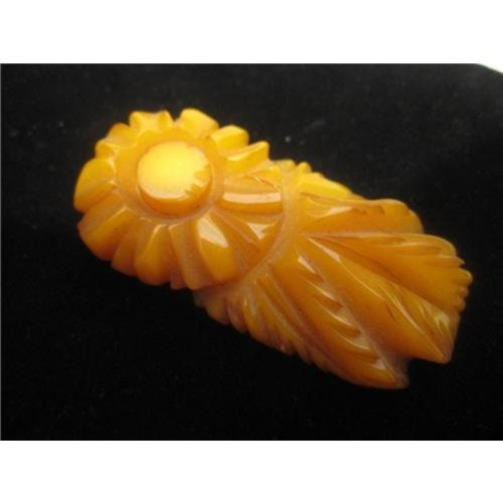 Art Deco Era Chunky Deeply Carved Floral Butterscotch Bakelite Brooch